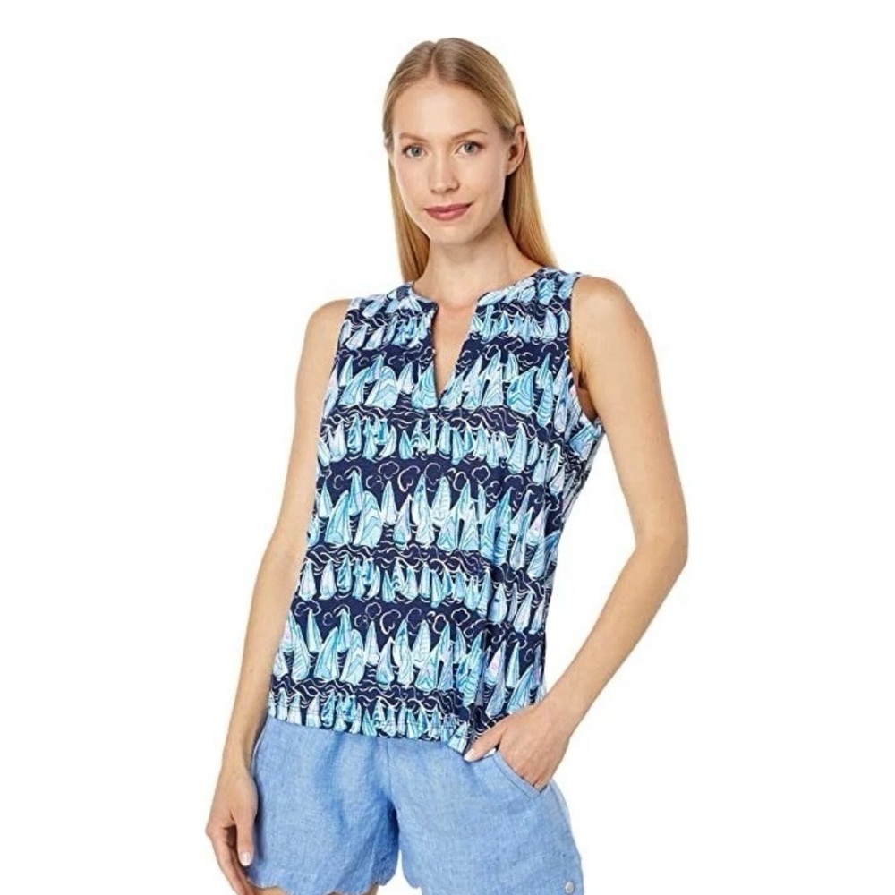 Lilly Pulitzer Dev Knit Top Low Tide Navy Sails Stripes Sleeveless Size Medium
